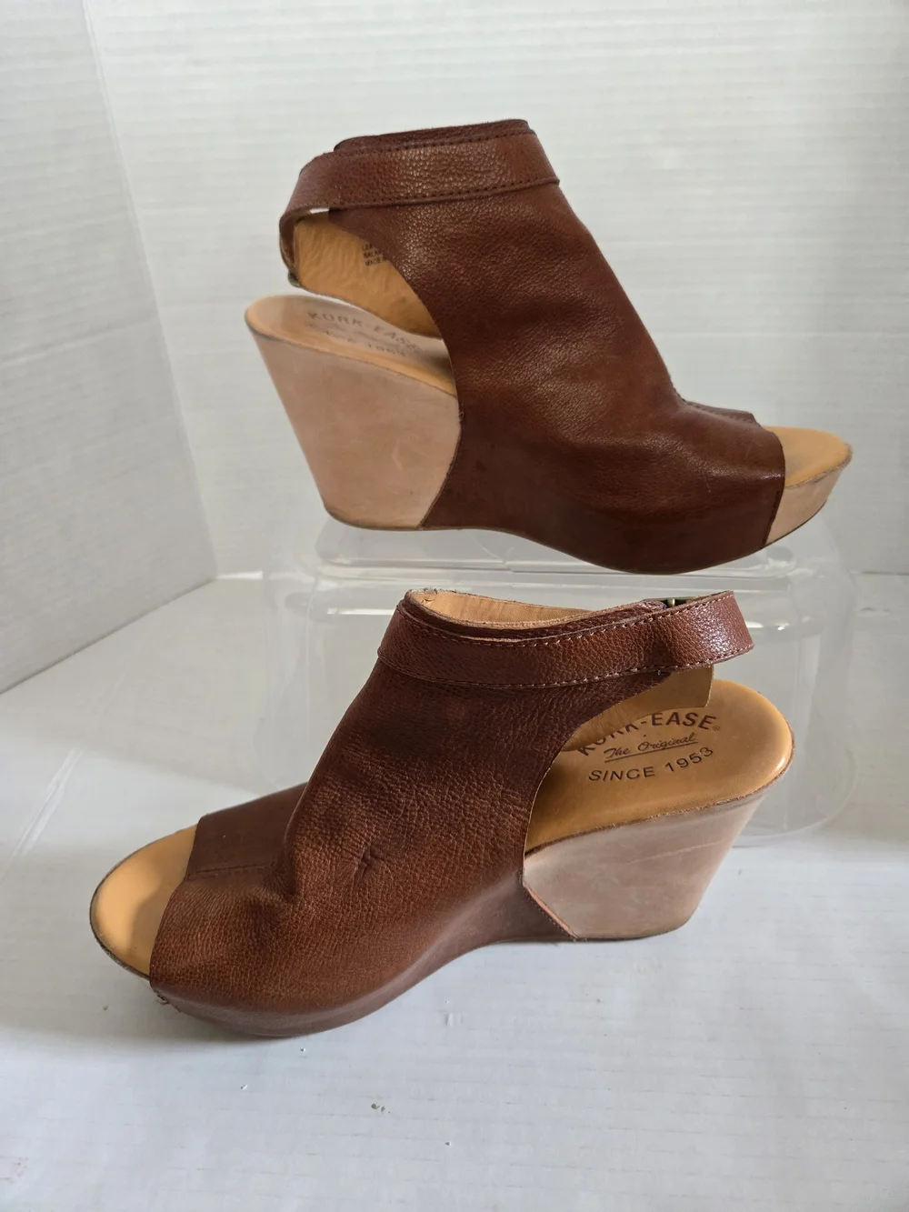 Kork-Ease Brown Leather Wedge Sandals - Women's